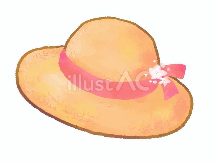 【水彩風手描き】小花の麦わら帽子 麦わら帽子,帽子,日よけのイラスト素材
