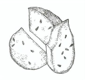 大学いもをイメージした手描きイラスト 大学芋,食べ物,惣菜,日本,手描き,リアル,モノクロ,挿絵,白バック,線画のイラスト素材