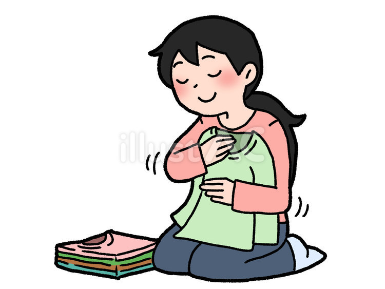 服を畳む人 服,畳む,洗濯物のイラスト素材