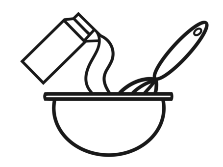お菓子作りの工程の牛乳を入れる線画 お菓子作り,牛乳,ボウル,泡立て器,工程,線画のイラスト素材