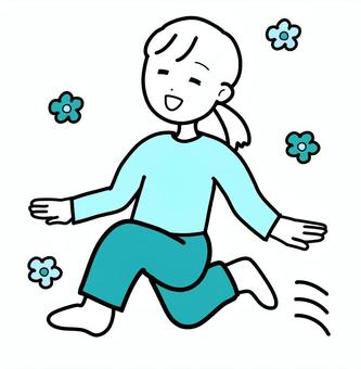 シンプルウキウキ女（b） シンプル,ウキウキ,女,人,スキップ,浮かれる,楽しい,嬉しい,花,線画のイラスト素材