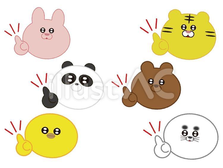 うるうる瞳アニマルポイントセット手書き風 うさぎ,とら,パンダのイラスト素材