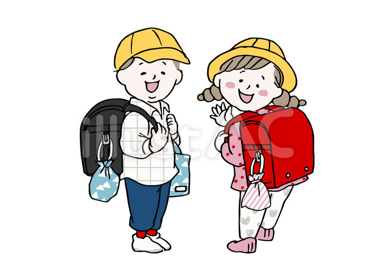 子供.小学生.ランドセル.笑顔.通学 子供,小学生,男の子のイラスト素材
