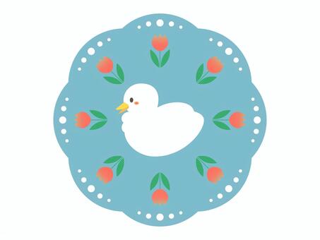 アヒル アイコン 青 動物,鳥,アヒル,花,チューリップ,青,かわいい,アイコン,シンプルのイラスト素材