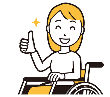  ロングヘア女性(黄)-289-バスト 車いす,女性,女の子,人物,かわいい,障害者,車椅子,座る,グッドサイン,いいねのイラスト素材