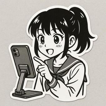 A girl happily using a smartphone stand, JPG and PNG A girl happily using a smartphone stand, smartphone stand, female student, sailor suit, JPG and PNG