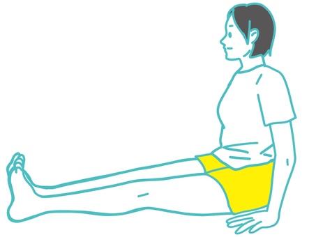 脚の漸進的筋弛緩法 女性,漸進的筋弛緩法,脚,伸ばす,ピーン,横向き,姿勢,座位,座る,若いのイラスト素材