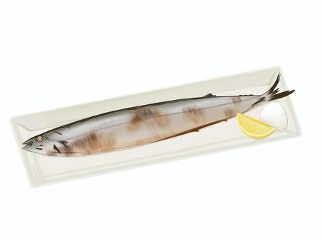 秋刀魚の塩焼き 秋刀魚の塩焼き,秋刀魚,レモン,魚,和食,食べ物,手描き,フリー,素材,イラストのイラスト素材