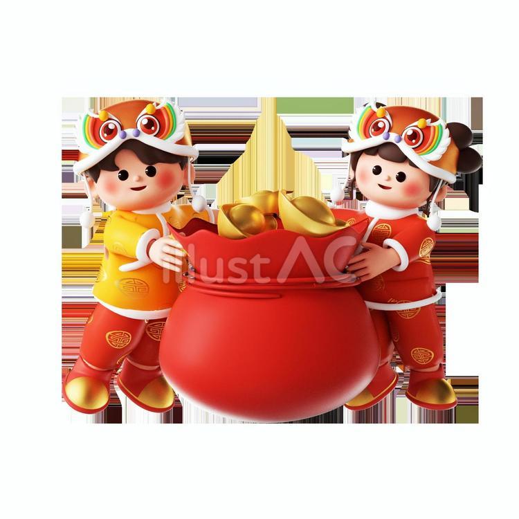 3 D レンダリング旧正月不破イメージ 04 可愛い,挿し絵,家族のイラスト素材
