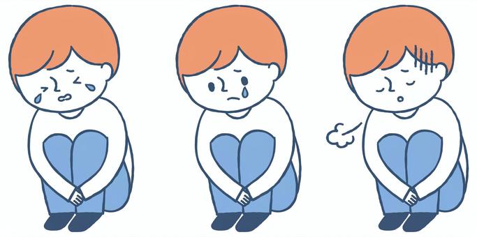 落ち込んで泣いている男性 人物,男性,落ち込む,膝を抱える,体育座り,ショック,悲しい,悔しい,残念,へこむのイラスト素材