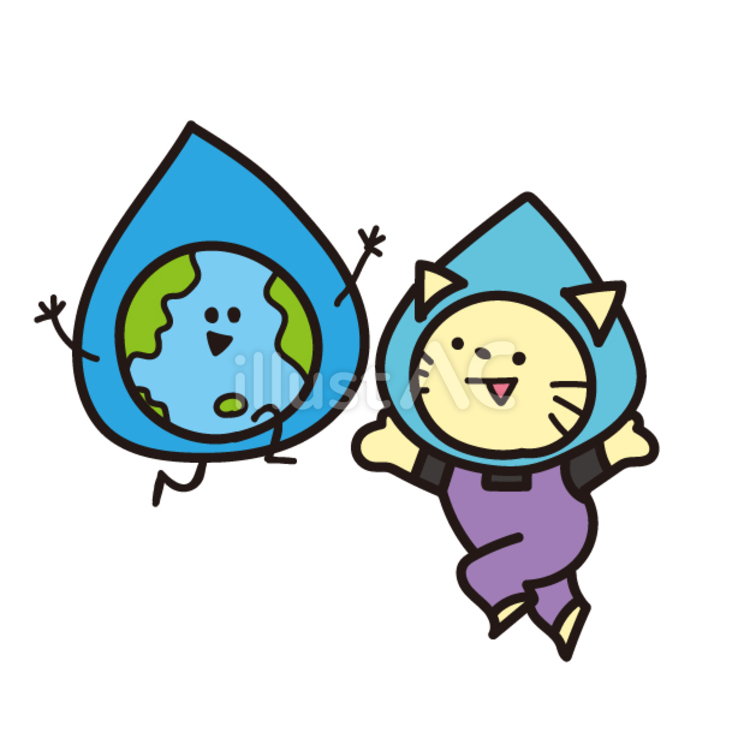 ４月動物（猫、地球の日） 猫,地球の日,4月22日のイラスト素材