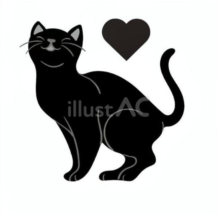 黒猫とハート 猫,黒猫,ハートのイラスト素材