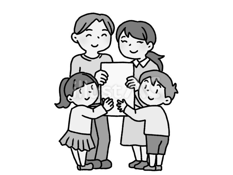 ご家族様一点【グレースケール】 家族,世帯,笑顔のイラスト素材