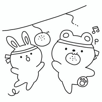 パン食い競争 パン食い競争,運動会,くま,うさぎ,走る,動物,スポーツ,秋,モノトーン,塗り絵のイラスト素材