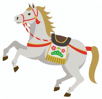 正月飾りの馬(白毛)_25 正月飾りの馬(白毛)_25 馬,午年,年賀状,午,干支,リアル,年賀状素材,年賀はがき,素材,2026年のイラスト素材