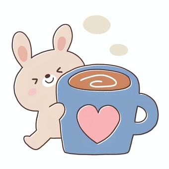 コーヒーとうさぎ コーヒー,マグカップ,うさぎ,動物,飲み物,あったか,あたたかい,冬,イラスト,線画のイラスト素材