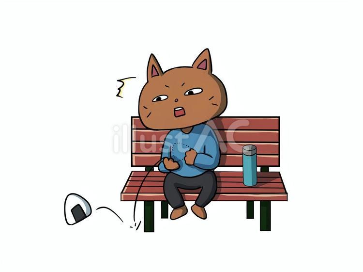 おにぎりを落としてしまった猫のイラスト おにぎり,猫,落とすのイラスト素材