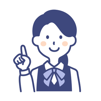 人差し指を立てる受付の女性スタッフ 受付,スタッフ,人差し指,説明,ポイント,指差し,従業員,女性,店員,銀行員のイラスト素材