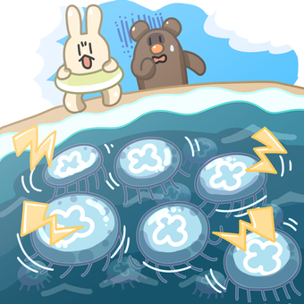 クラゲの多い海 クラゲ,海,水中,海洋生物,群れ,透明,危険,注意のイラスト素材