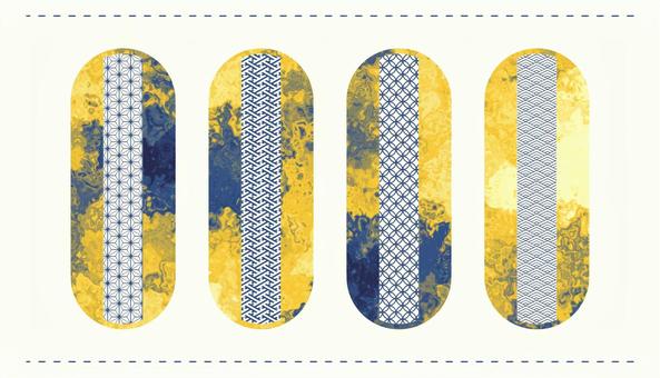 マーブル和柄の黄青縦長バナーセット バナー,縦長,長方形,デザイン,エレメント,流体,リキッド,和柄,麻の葉,紗綾形のイラスト素材