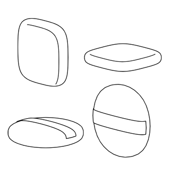 パフの線画 パフ,スポンジ,メイク,線画,モノクロ,立体のイラスト素材