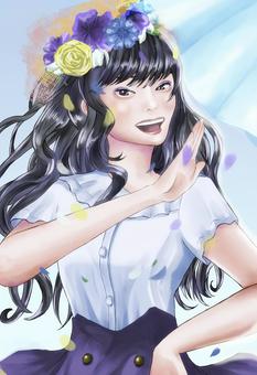 お嬢様 女性,帽子,笑顔,お嬢様,花のイラスト素材