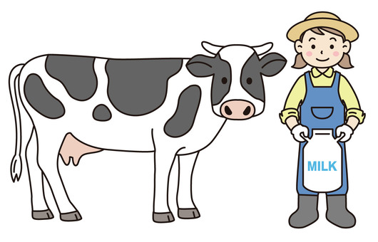 酪農家の女の子 酪農,ホルスタイン,牛,ミルク,牛乳,飼育,家畜,生産者,女の子,人物のイラスト素材