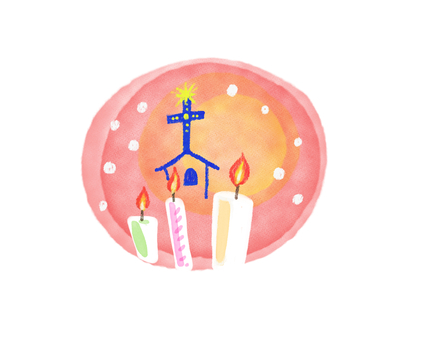 キャンドル　教会1 ろうそく,教会,赤,パステル,クレヨンのイラスト素材