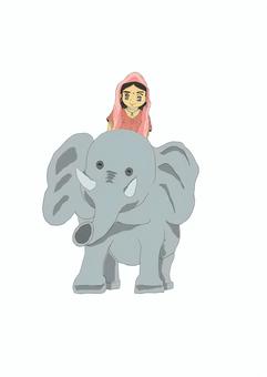 象に乗る少女 象に乗る少女 象,女の子,動物,乗り物,旅,移動,かわいい,異国情緖,アジアンのイラスト素材