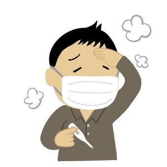 発熱の方　男性　手描き 発熱,熱,人,測る,男性,検温,体温,体温計,かわいい,わかりやすいのイラスト素材