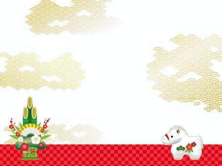 門松と干支の正月背景 正月,年賀,ビジネス,背景,のし,壁紙,ポスター,2026年,午年,馬のイラスト素材
