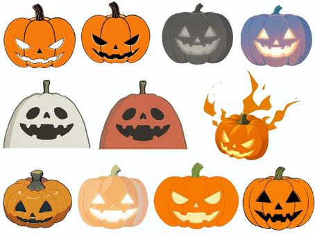 【アイコンセット】ハロウィンのカボチャ セット,カボチャ,かぼちゃ,南瓜,ジャックオーランタン,ジャック・オー・ランタン,透過,イラスト,アイコン,カラーのイラスト素材