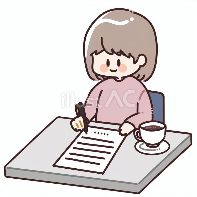 書類を記載する女性 女性,女,書類のイラスト素材