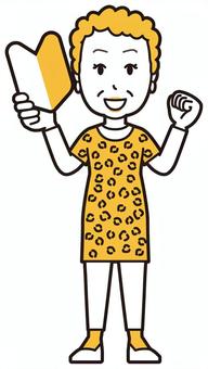  大阪のおばちゃん(黄)-117-全身 初心者,おばちゃん,大阪,ヒョウ柄,おばはん,中年,女性,関西,派手,おばさんのイラスト素材