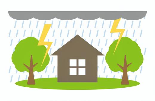雷雨と家 雷雨,雷,雨,家,一軒家,住宅,建物,天気のイラスト素材