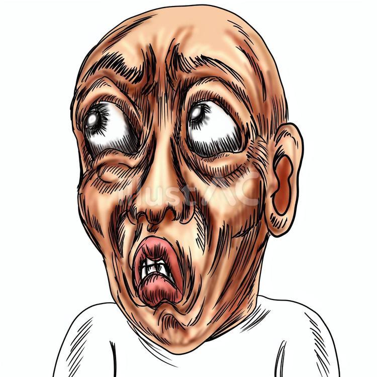 ドン引きして嫌そうにする坊主頭の男性 引く,ドン引き,たじろぐのイラスト素材