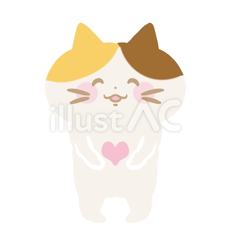 ハートをどうぞ、みけねこ　線なし ねこ,動物,ハートのイラスト素材