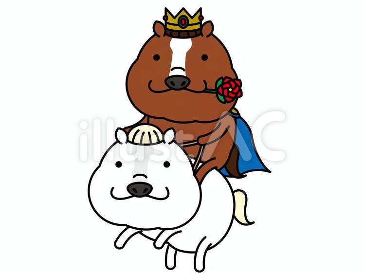 白馬に乗った馬の王子様 馬,王子,王冠のイラスト素材