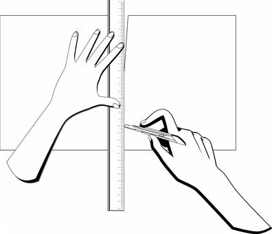 カッターナイフ  カッターナイフ,切る,紙,定規,文具,作業,工作,手,線画,白黒のイラスト素材