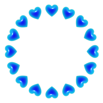 青いハートの丸い3Dフレーム2 ハート,フレーム,3d,立体,丸,可愛い,バレンタイン,フェミニン,飾り枠,正円のイラスト素材