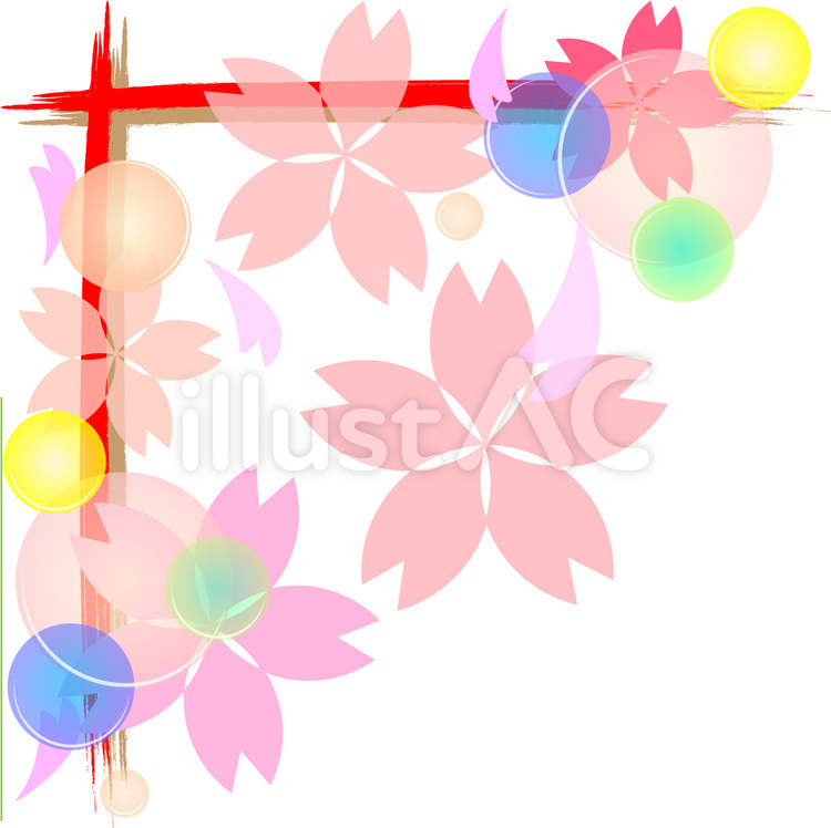 桜飾り07 淵,飾り枠,鮮やかのイラスト素材