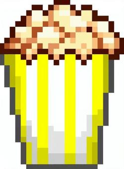 ドット絵の黄色カップのポップコーンです。 ドット絵,ポップコーン,シンプル,お菓子,スナック,映画館,フード,食べ物,ジャンクフード,カップのイラスト素材