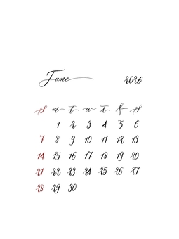2026年6月のカレンダー カレンダー,2026,2026年,6月,シンプル,おしゃれ,手書き文字,手描き,数字,可愛いのイラスト素材