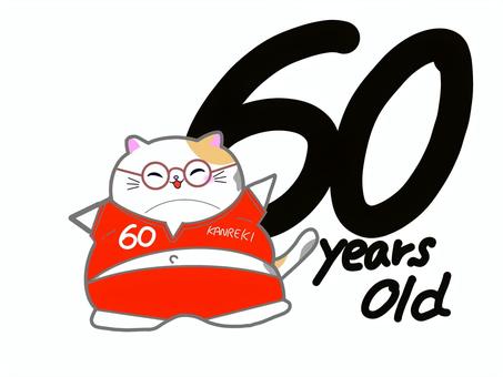 還暦の太った猫 還暦,猫,太る,メガネ,赤のイラスト素材