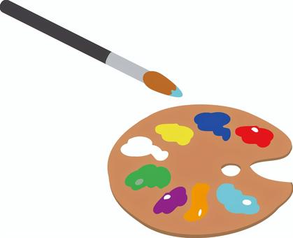 パレットと絵筆 パレット,絵具,筆,アート,画材,水彩,油彩,お絵描き,インク,芸術のイラスト素材