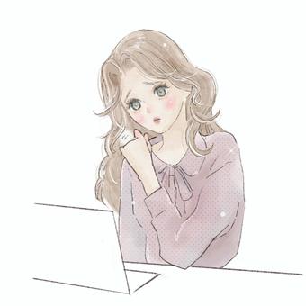 パソコン作業で肩がこるOL(ピンク) オフィスレディ,ビジネスウーマン,キャリアウーマン,ビジネス,社会人,派遣,オフィス,オフィスカジュアル,大人女子,大人可愛いのイラスト素材