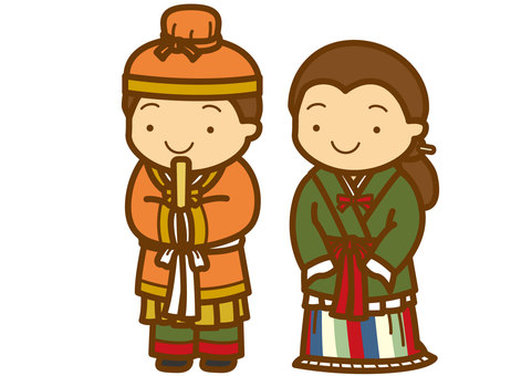 飛鳥人-4c 飛鳥時代,飛鳥,古代人,服装,帽子,杓,ズボン,リボン,帯,沓のイラスト素材