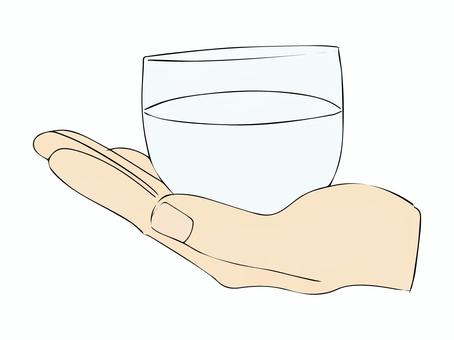 手の平に乗せたグラス 手の平,飲み物,水,乗せる,片手,グラス,コップ,手描きのイラスト素材