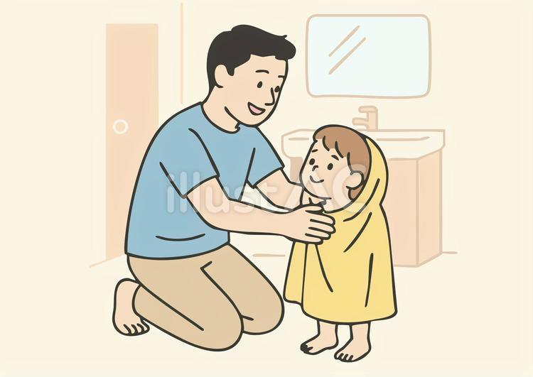 パパと子の風呂上がりのふれあい 親,父親,パパのイラスト素材