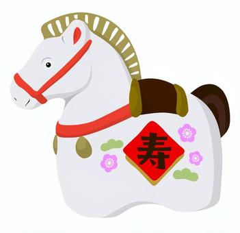 #3361 午年の白馬・お正月飾り #3361 午年の白馬・お正月飾り 午年,白馬,馬,うま,干支,お正月,年賀状,縁起物,寿,正月飾りのイラスト素材